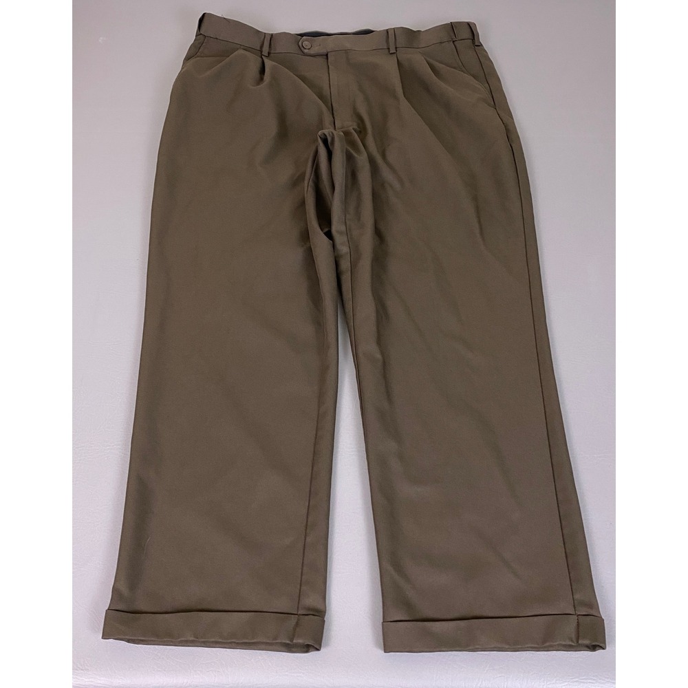 Savane Dress Pants Men's Size 40x30 Pleated Brown Cuffed Hem Polyester Slacks